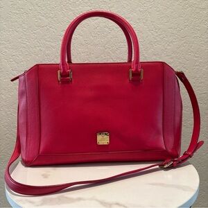 MCM Pink Leather Tote Handbag With Strap